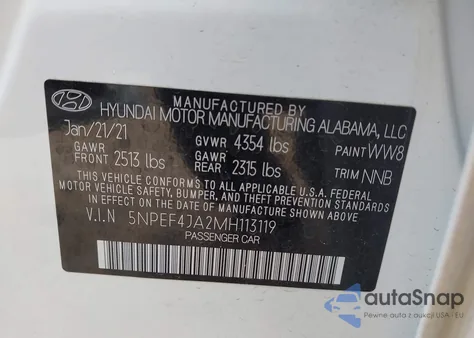 2021 Hyundai Sonata Sel from USA, damaged, VIN 5NPEF4JA2MH113119